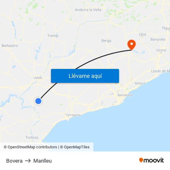 Bovera to Manlleu map