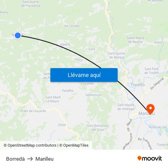Borredà to Manlleu map