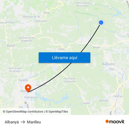 Albanyà to Manlleu map