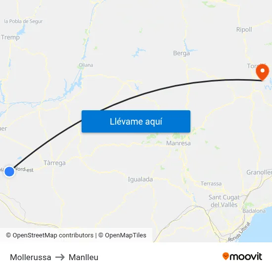 Mollerussa to Manlleu map