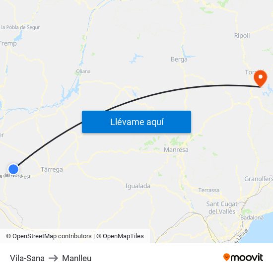 Vila-Sana to Manlleu map