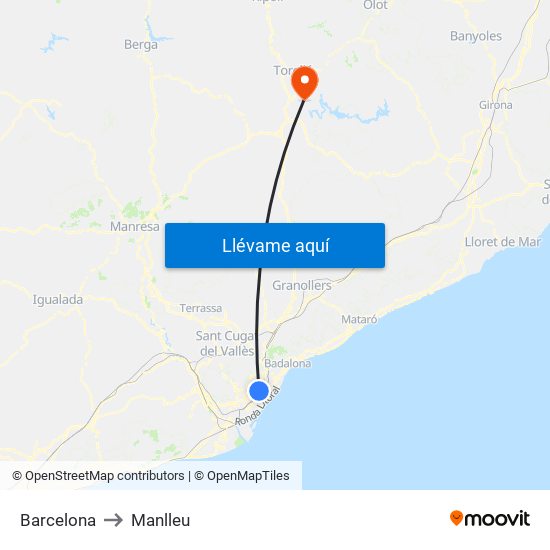 Barcelona to Manlleu map