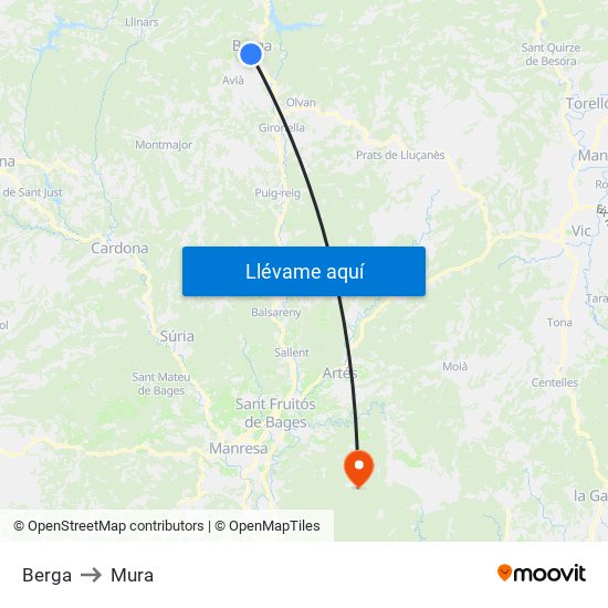 Berga to Mura map