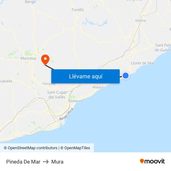 Pineda De Mar to Mura map