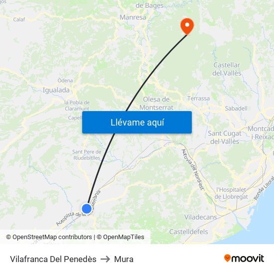 Vilafranca Del Penedès to Mura map