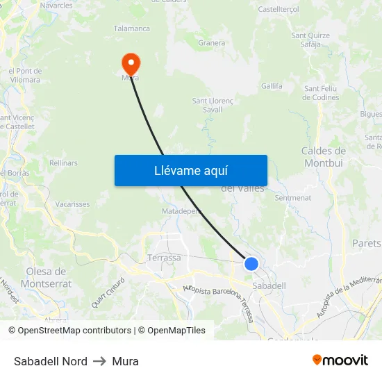 Sabadell Nord to Mura map