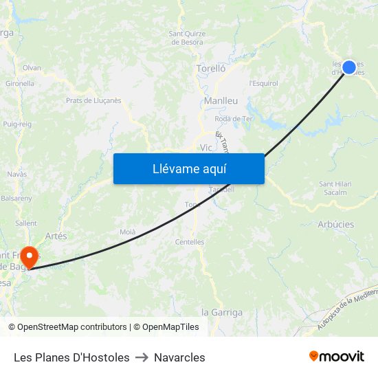 Les Planes D'Hostoles to Navarcles map