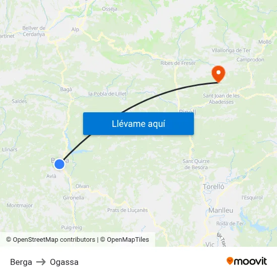 Berga to Ogassa map