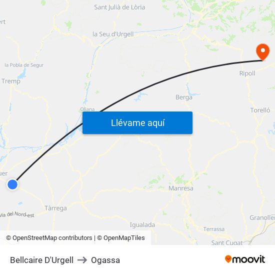 Bellcaire D'Urgell to Ogassa map