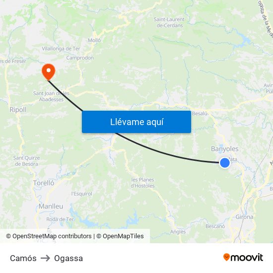 Camós to Ogassa map