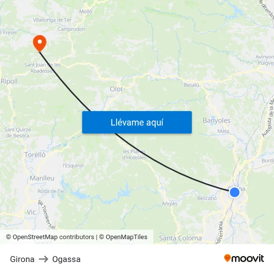 Girona to Ogassa map