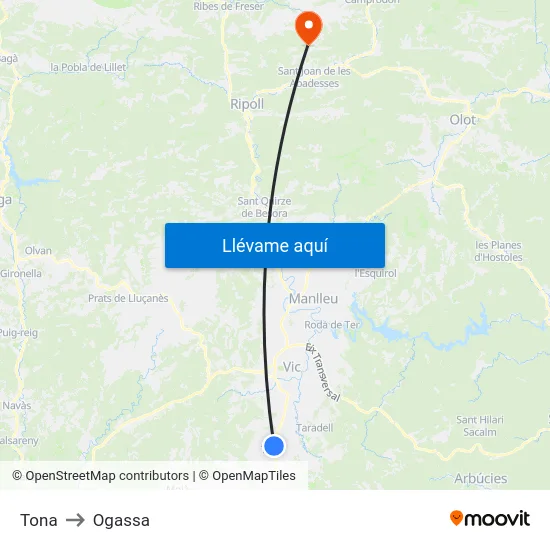 Tona to Ogassa map