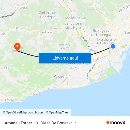 Amadeu Torner to Olesa De Bonesvalls map