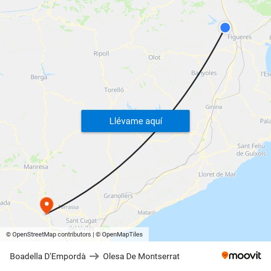 Boadella D'Empordà to Olesa De Montserrat map