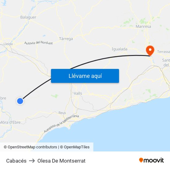 Cabacés to Olesa De Montserrat map