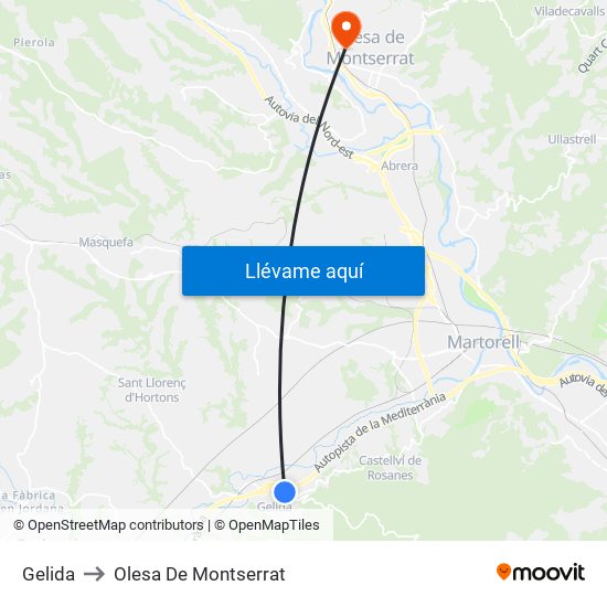 Gelida to Olesa De Montserrat map