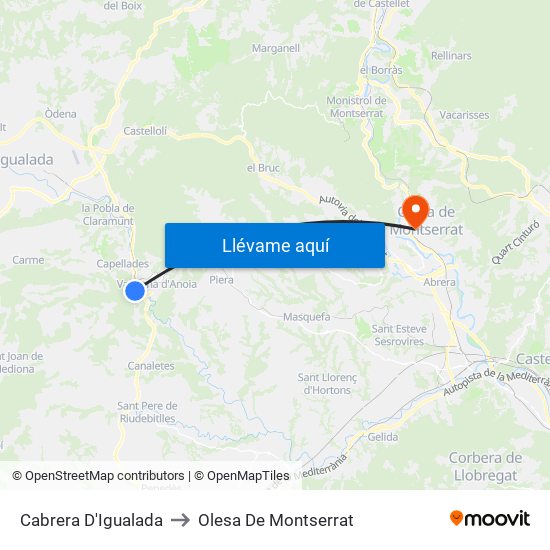 Cabrera D'Igualada to Olesa De Montserrat map