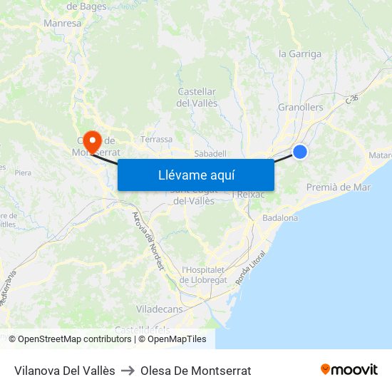 Vilanova Del Vallès to Olesa De Montserrat map