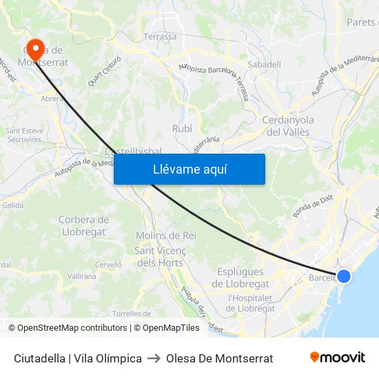 Ciutadella | Vila Olímpica to Olesa De Montserrat map