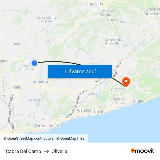 Cabra Del Camp to Olivella map