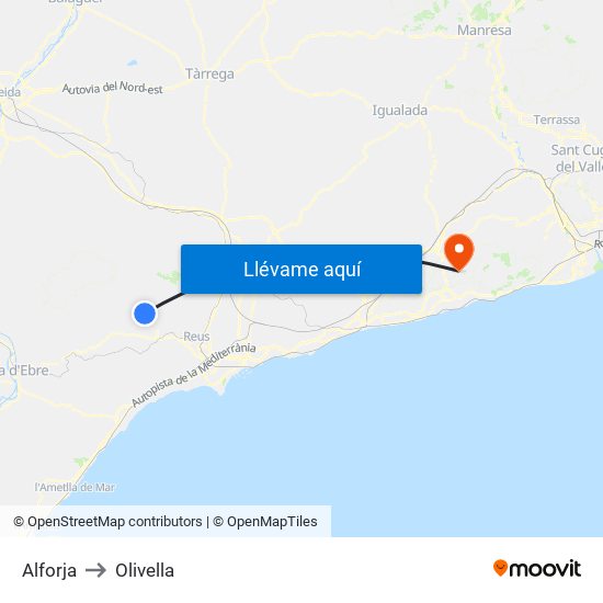 Alforja to Olivella map