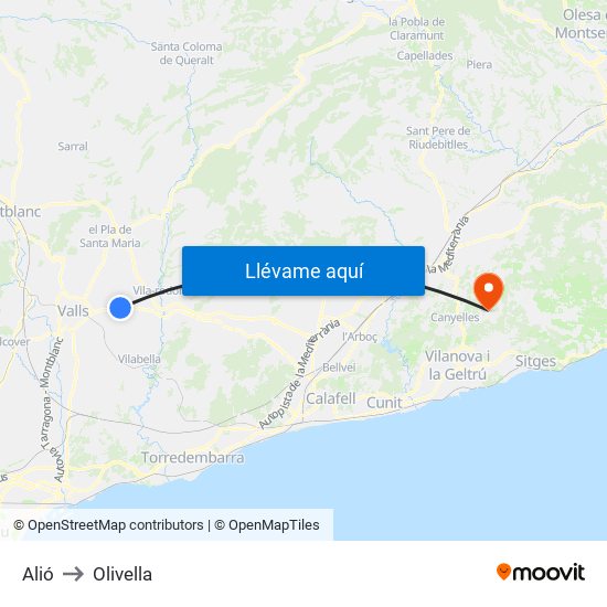 Alió to Olivella map