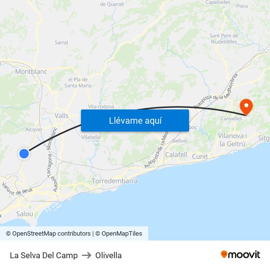 La Selva Del Camp to Olivella map