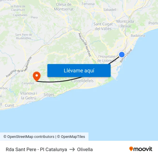 Rda Sant Pere - Pl Catalunya to Olivella map
