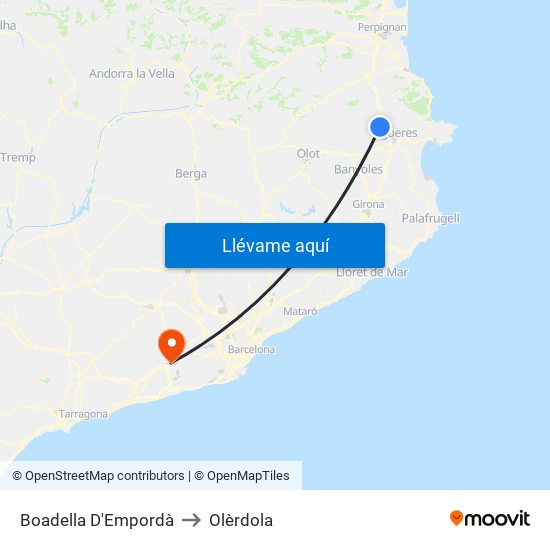 Boadella D'Empordà to Olèrdola map