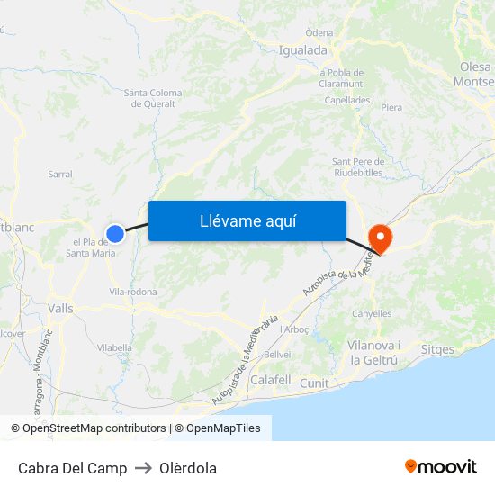 Cabra Del Camp to Olèrdola map