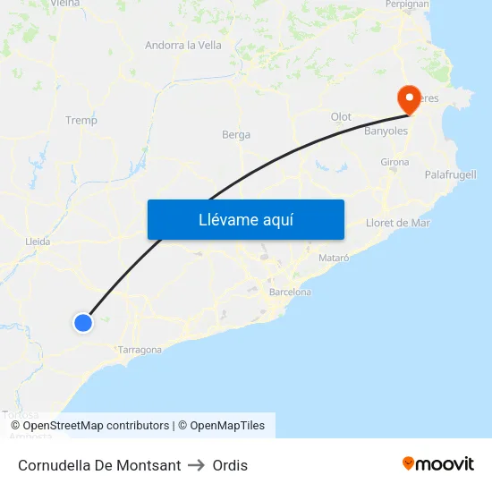 Cornudella De Montsant to Ordis map