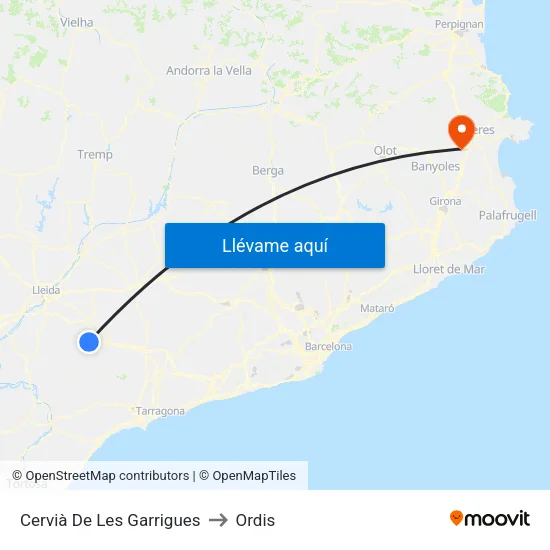 Cervià De Les Garrigues to Ordis map