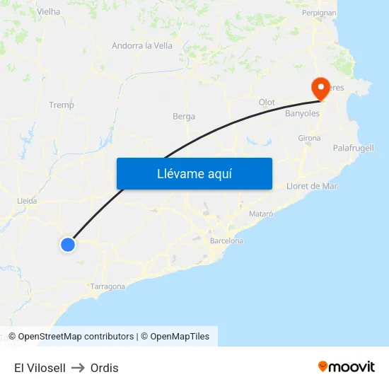El Vilosell to Ordis map