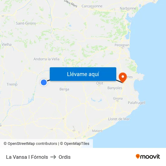 La Vansa I Fórnols to Ordis map