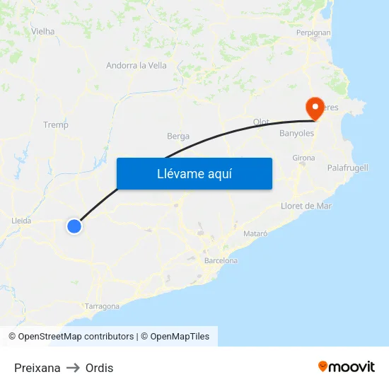 Preixana to Ordis map