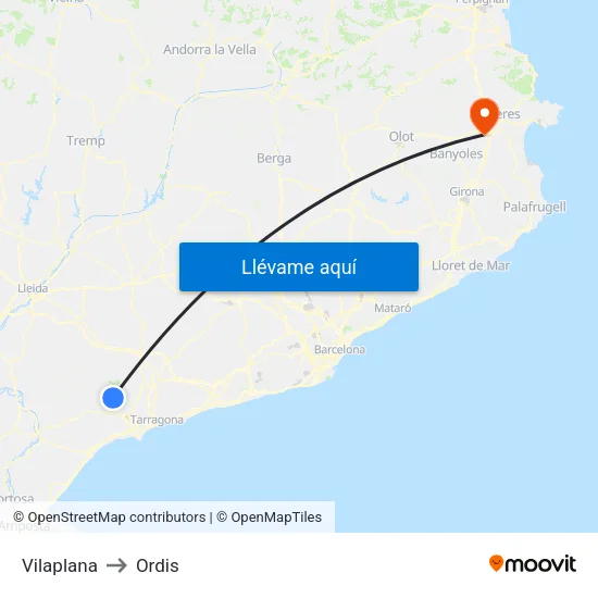 Vilaplana to Ordis map