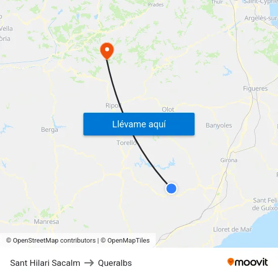 Sant Hilari Sacalm to Queralbs map
