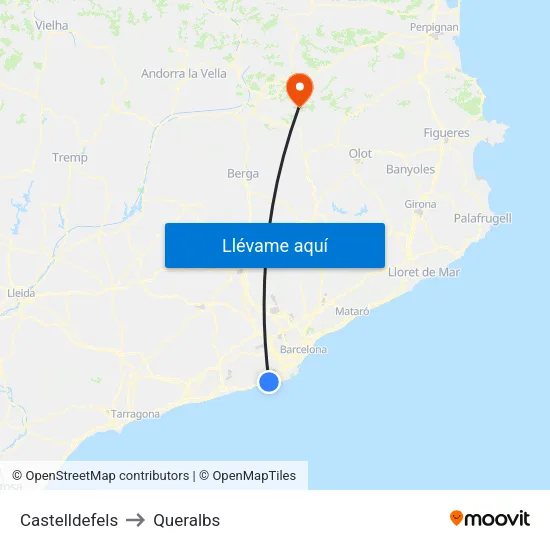 Castelldefels to Queralbs map
