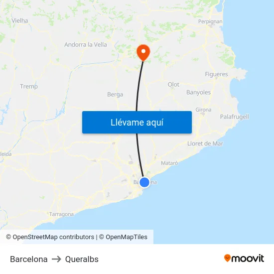 Barcelona to Queralbs map