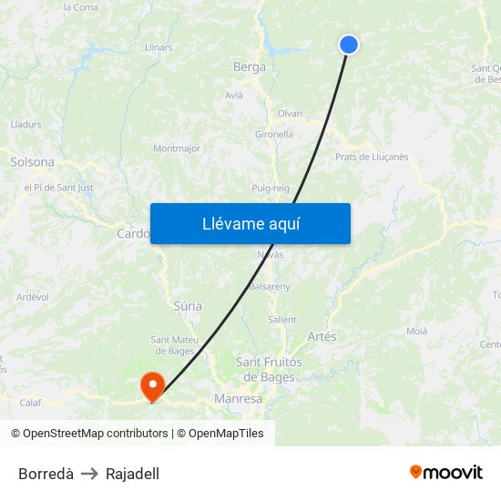 Borredà to Rajadell map