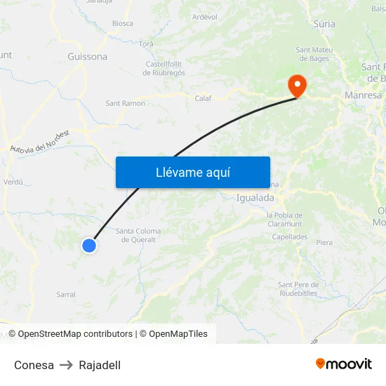 Conesa to Rajadell map