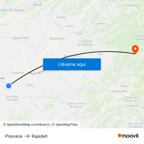 Preixana to Rajadell map
