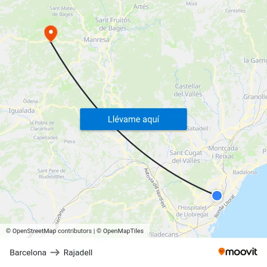 Barcelona to Rajadell map