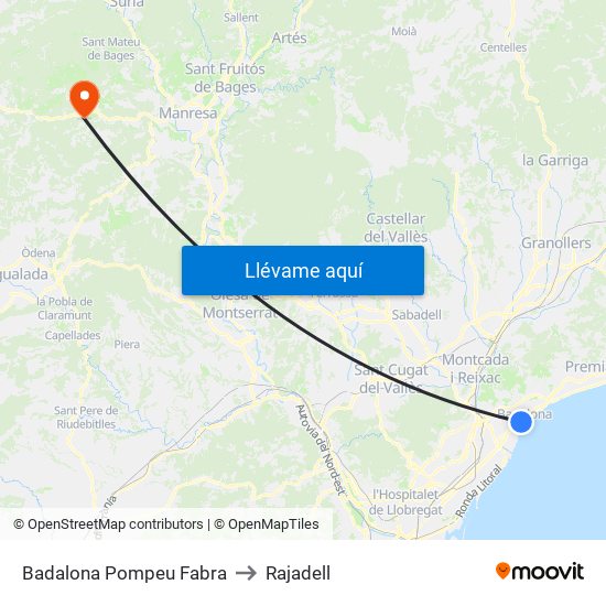 Badalona Pompeu Fabra to Rajadell map