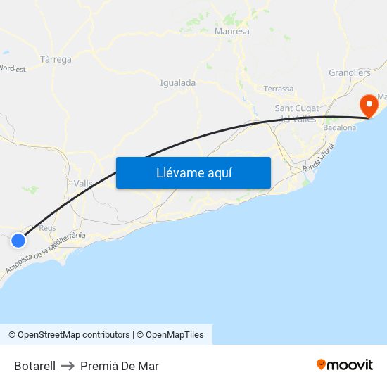 Botarell to Premià De Mar map