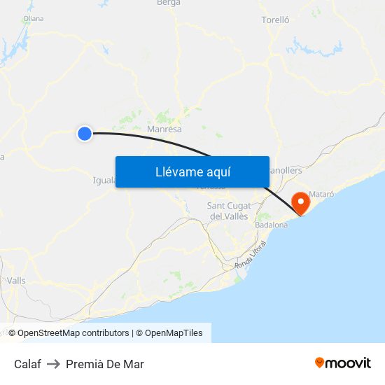 Calaf to Premià De Mar map