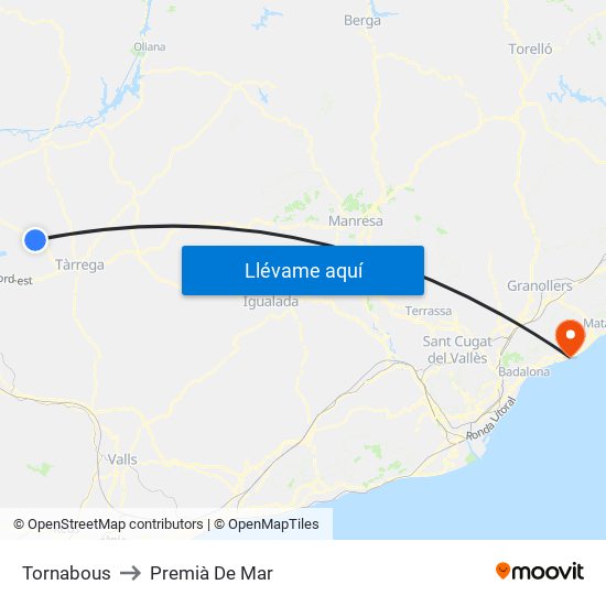 Tornabous to Premià De Mar map