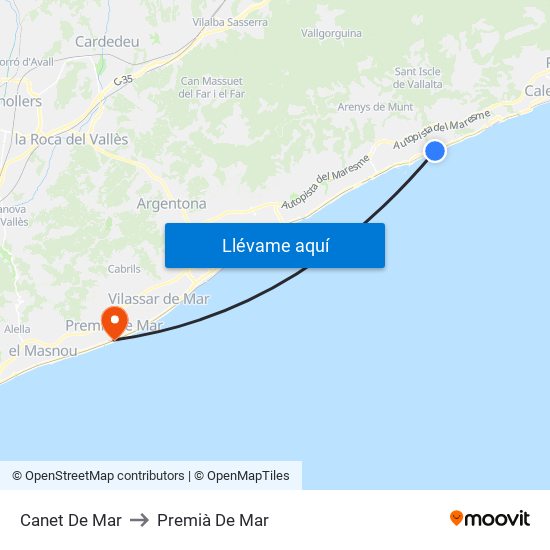 Canet De Mar to Premià De Mar map