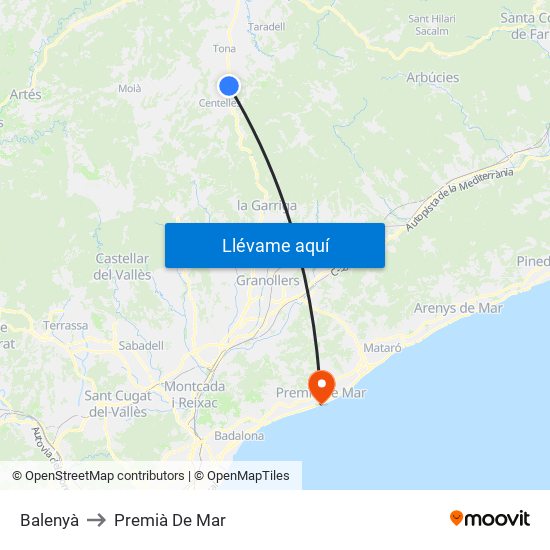 Balenyà to Premià De Mar map