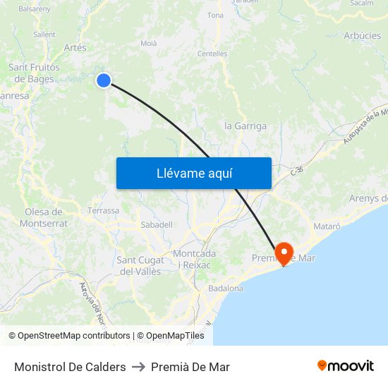 Monistrol De Calders to Premià De Mar map